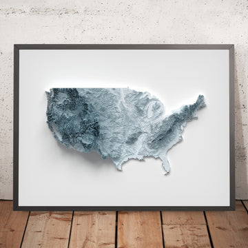 Une image encadrée d’une carte en relief topographique 3D des États-Unis