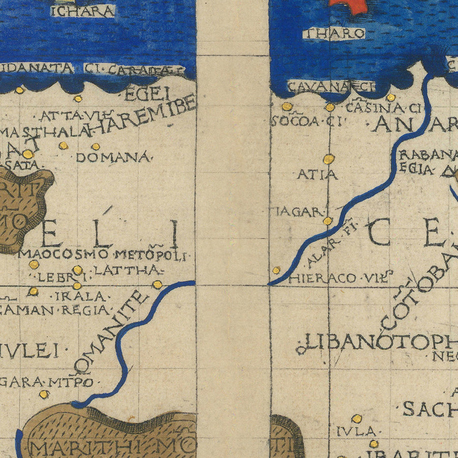Rara mappa rinascimentale della penisola arabica di Berlinghieri e Tolomeo, 1482: Arabia Saudita, Emirati Arabi Uniti, Qatar, Oman 