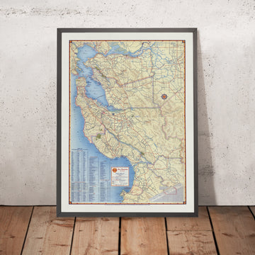 Ancienne carte de San Jose, Californie, 1951 : Bay Area, San Francisco, Silicon Valley 