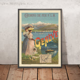 Poster da viaggio di Ginevra: Chemin de Fer P.L.M. di F. Hugo d’Alesi, 1893 