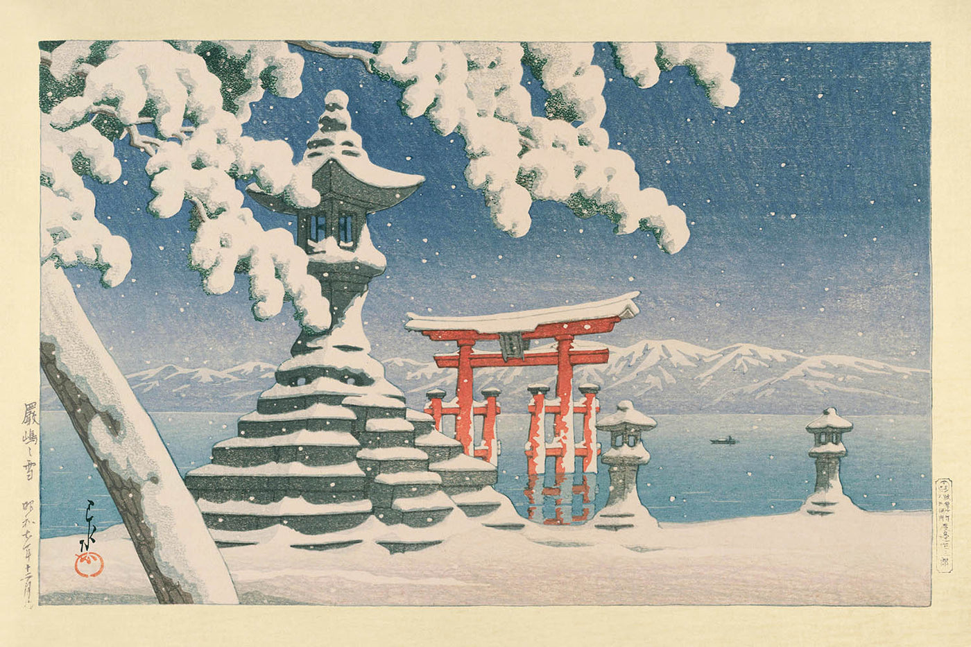 Nieve en Miyajima por Hasui Kawase, 1935 