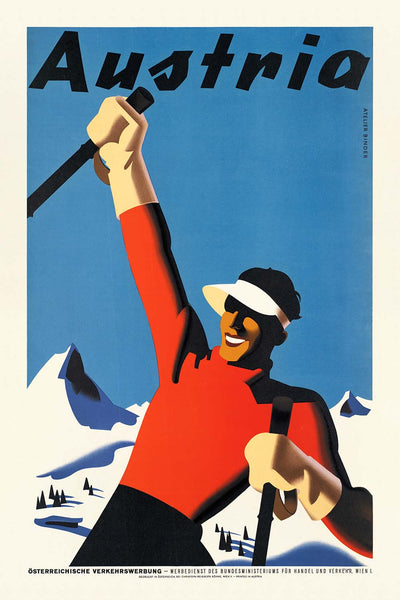 Austria Travel Poster: Jubilant Skiier by Joseph Binder