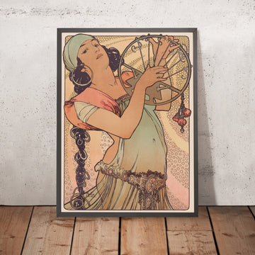 A framed image of Salomé by Alphonse Mucha, 1897