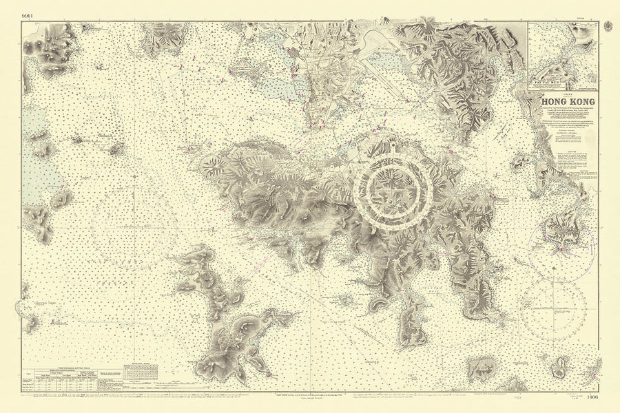Old Hong Kong Nautical Chart by Belcher, 1953: Victoria Harbour, Kowloon Peninsula