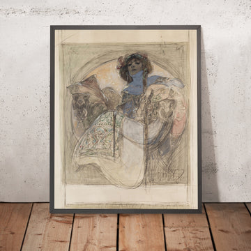 A framed image of Seated Woman – Study for a Poster by Alphonse Mucha, 1897