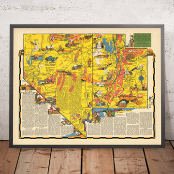 Old Pictorial Map of Utah & Nevada by Aitchison, 1940: Zion NP, Tahoe, Bonneville Flats, 1869 TCRR, Hoover Dam