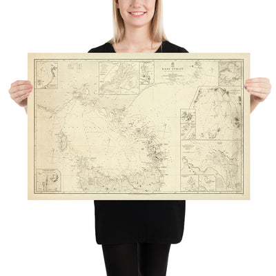 Antigua carta náutica del Estrecho de Bass por Stokes, 1844: Australia, Tasmania, Puerto Dalrymple, Isla King 