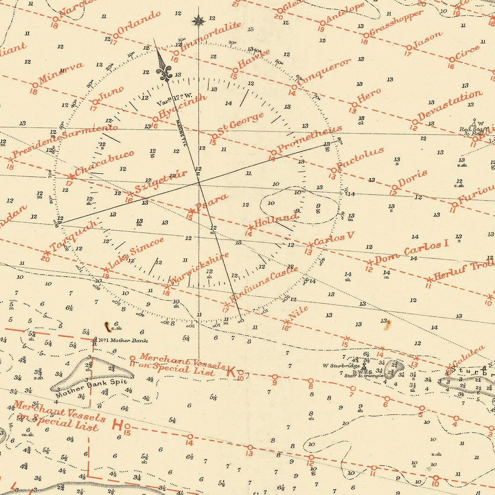 Old Spithead Nautical Chart by Malby & Sons, 1902: Solent, Portsmouth & Isle of Wight