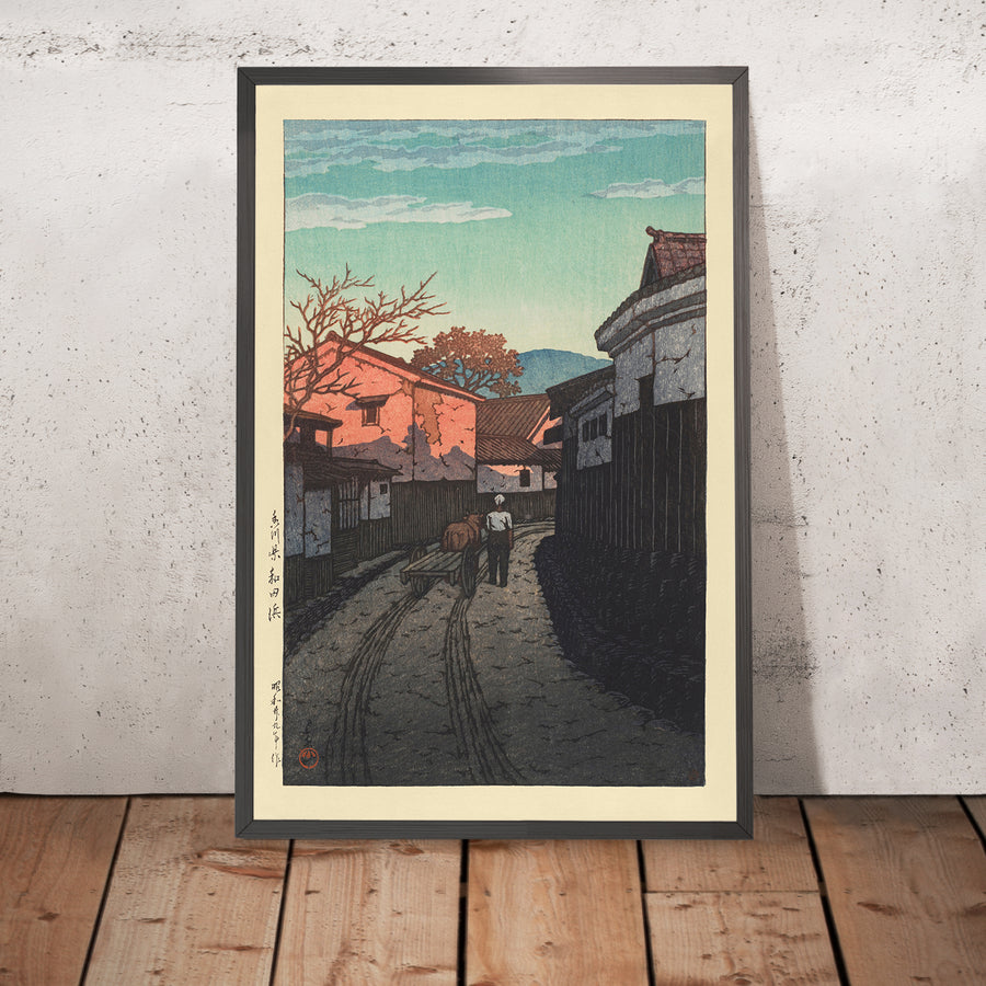 A framed image of Wadahama in Kagawa Prefecture by Hasui Kawase 1935