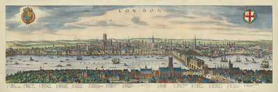 Old Bird’s Eye Map of London by Merian, 1640: Thames, London Bridge, Tower, Whitehall, Globe Theatre