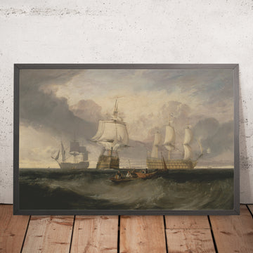 A framed image of The Victory Returning from Trafalgar, in Three Positions (Turner) by JMW Turner, 1806