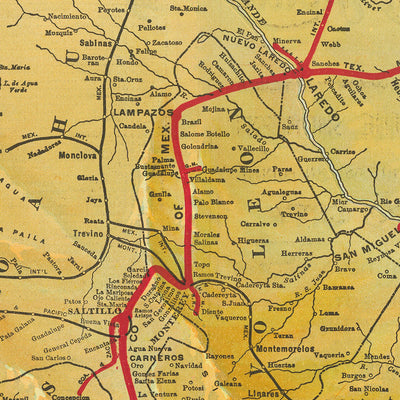 Old Map of Mexico's Railways, 1903: Mexico City, Monterrey, Gulf of Mexico