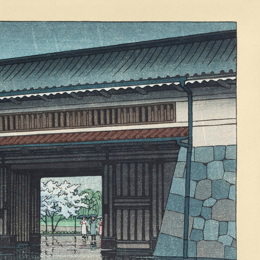 Spring Rain at Sakurada Gate, Tokyo by Hasui Kawase 1935