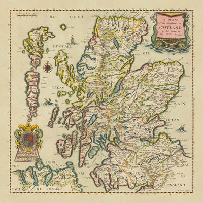 Rare Baroque Map of Scotland by Blome, 1670: Edinburgh, Glasgow, Highlands, Rivers, Loch Ness