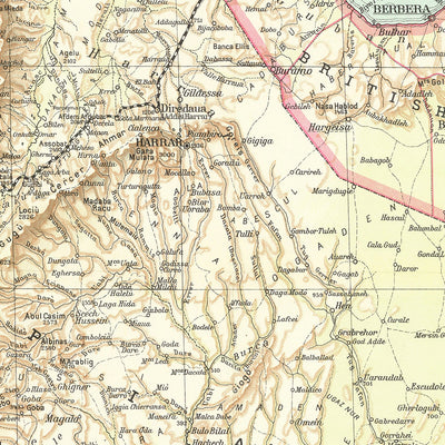 Antigua mapa de África Oriental por el Touring Club Italiano, 1936: Addis Abeba, Mogadiscio, Mar Rojo, Ferrocarriles, Mapas Inset 