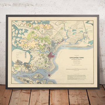 First Map of Singapore by Thomson 1846: Boat Quay, High St, N/S Bridge Rd, Govt Qtr, Bras Basah