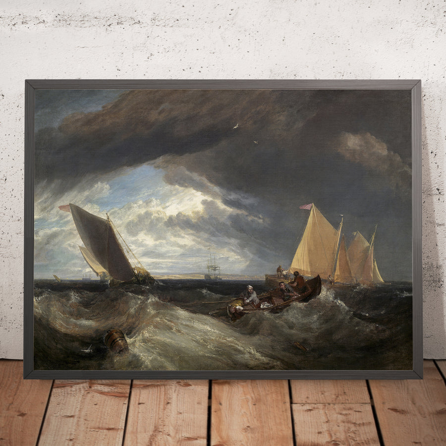 A framed image of The Junction of the Thames and the Medway by Turner, 1807