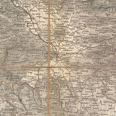 Mapa antiguo de los Alpes Orientales y Julianos por Mayr, 1874: Trieste, Eslovenia, Croacia, Mar Adriático 