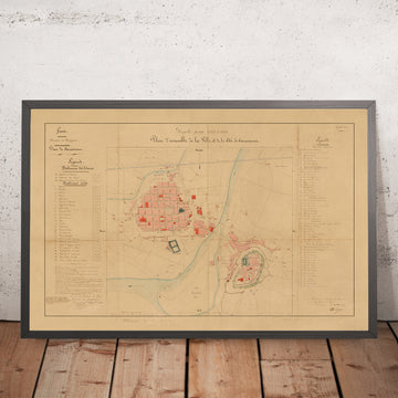 Vecchia mappa militare e stradale di Carcassonne di Viollet-le-Duc, 1854: Fortificazioni della Città, Castello, Basilica 