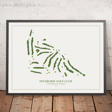 A framed image of Inverurie Golf Club in the style of a simple and modern golf course map