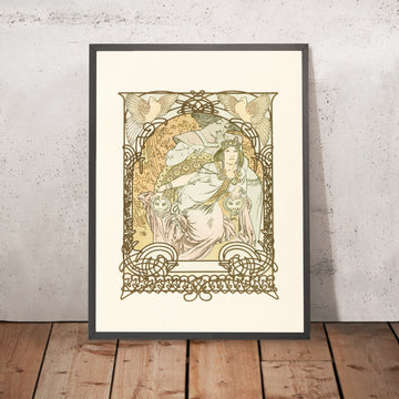 A framed image of Ilsée by Alphonse Mucha, 1901