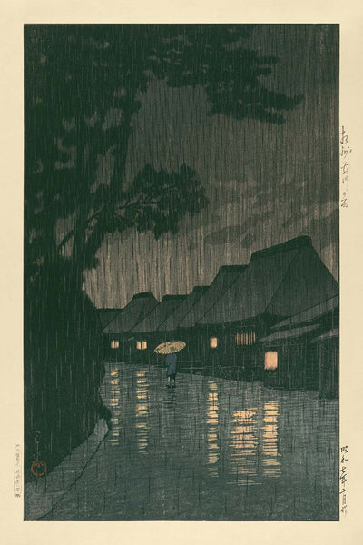 Noche de lluvia en Maekawa de Hasui Kawase, 1935 