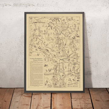 Alte bildhafte Karte von Montana Rockies National Forests von LaCasse, 1940: Glacier-Nationalpark, Missoula, Butte, Flathead-See, Lolo 