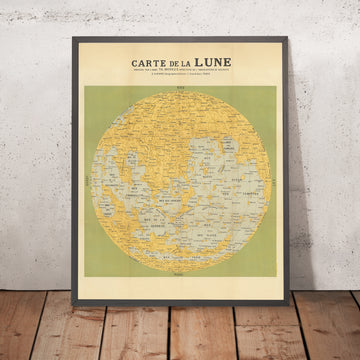 Old Map of the Moon by Moreux, 1949: Relief, Maria & Impact Craters, Inverted N-S