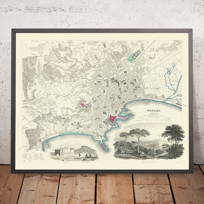 Old Map of Naples by SDUK, 1835: Castello Nuovo, St. Elmo, Posilipo, Toledo, Great Harbour