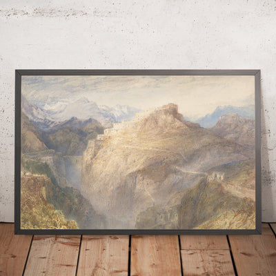 A framed image of The Fort of L'Esseillon, Val de la Maurienne, France (JMW Turner, Fort of l’Esseillon) by Turner, 1835