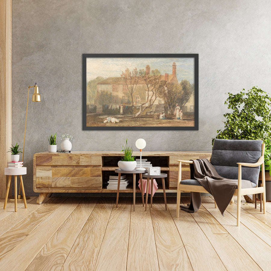 A framed image of Steeton Manor House near Farnley by Turner, 1815