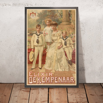 A framed image of Elixir de Kempenaar Vintage Advertising Poster by Pierre Jean Van der Ouderaa, 1911