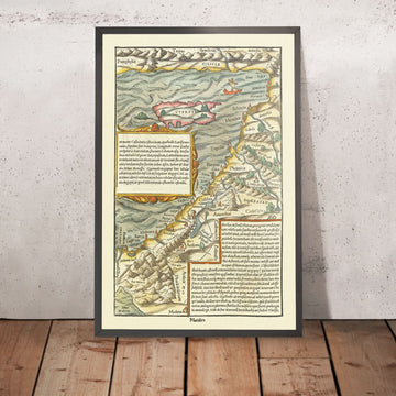 Ancienne carte de Chypre et de la Terre Sainte par Münster, 1554 : Jérusalem, Mont Sinaï, Médine, Monts Taurus 