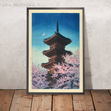 Sanctuaire Toshogu et cerisier en fleurs au crépuscule du printemps par Hasui Kawase 1935 