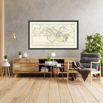 Antica mappa delle Crociate di Marmocchi, 1838: Itinerari, Gerusalemme, Antiochia, Costantinopoli 