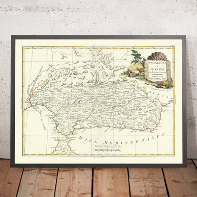 Old Map of Andalusia & Granada by Zatta, 1776: Seville, Malaga, Gibraltar, Cadiz