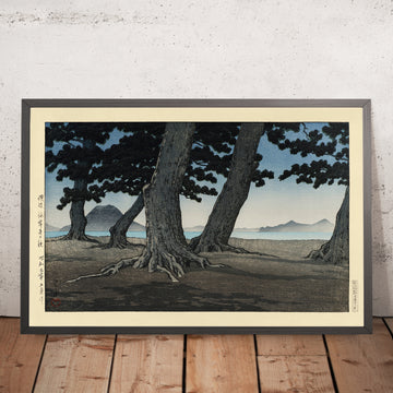 Gerahmtes Bild des Kaiganji-Strandes im Bezirk Sanuki von Hasui Kawase, 1935