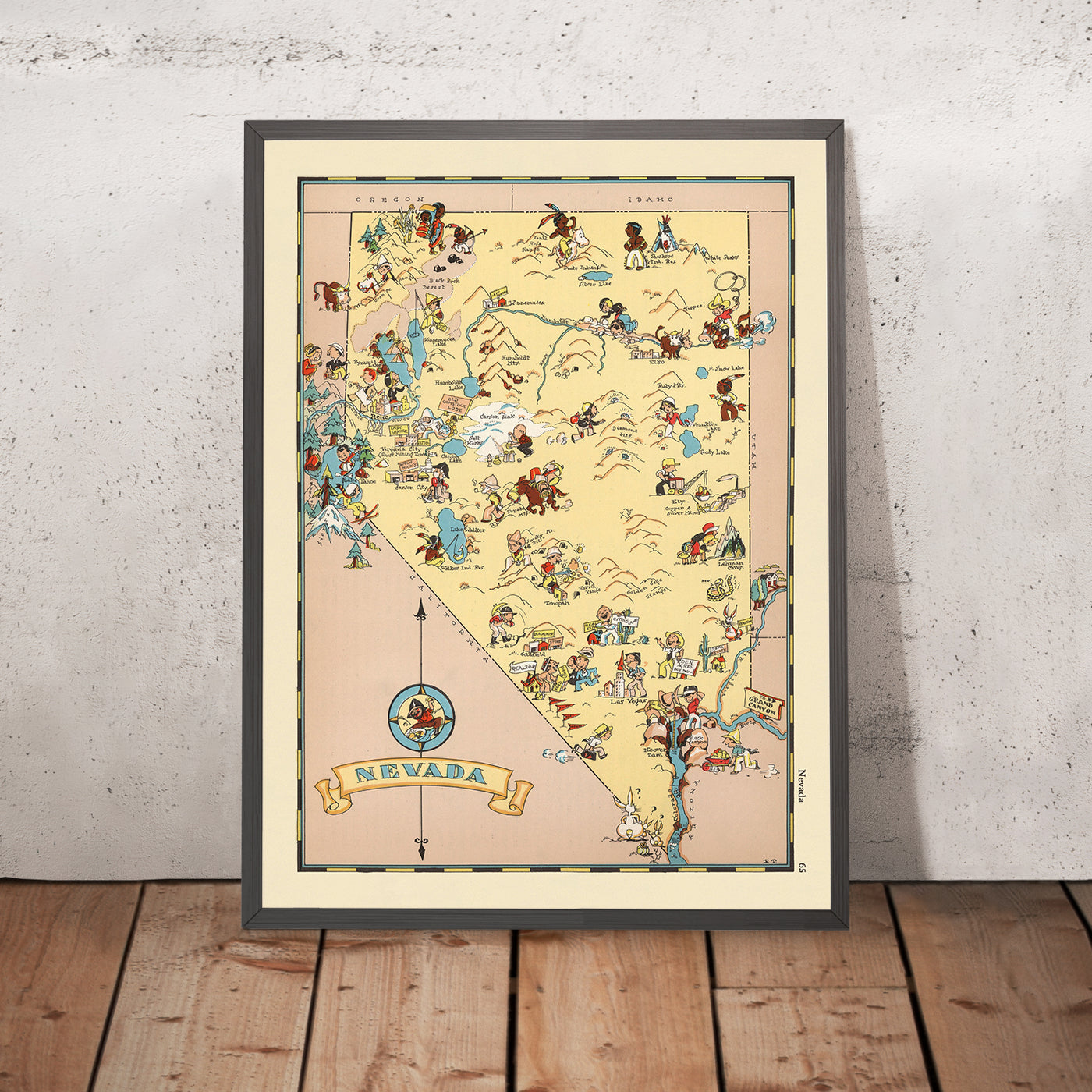 Pictorial Map of Nevada by Ruth Taylor White, 1935: Las Vegas, Reno, Carson City, Mining, Railroads