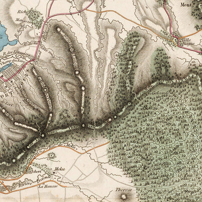 Antigua mapa raro de Mauricio por Fraser, 1835: Puerto Luis, Mahébourg, montañas 