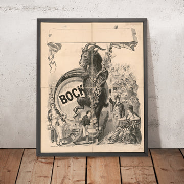 A framed image of Vintage Bock Beer Poster by Emil Rothengatter, 1875