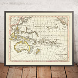 Old Map of the Pacific Rim by Walch, 1817: Australia, Early Coastlines, European Exploration