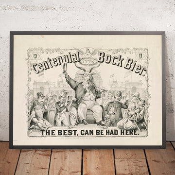 A framed image of Centennial Vintage Bock Beer Poster, 1876