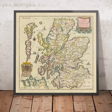 Rare Baroque Map of Scotland by Blome, 1670: Edinburgh, Glasgow, Highlands, Rivers, Loch Ness