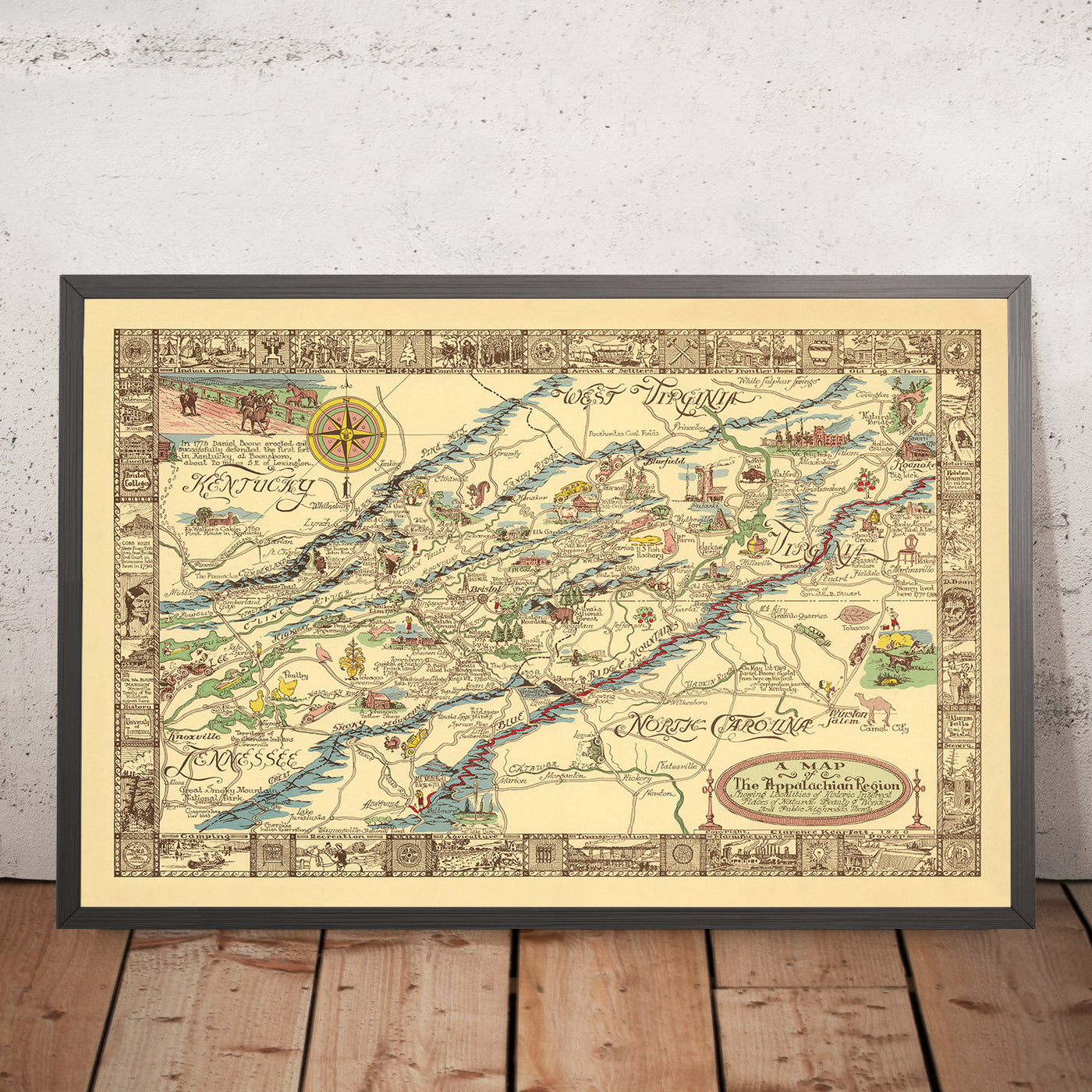 Alte Karte der Appalachenregion von Kearfott, 1950: Appalachian Trail, Cumberland Gap, Great Smoky Mountains, Winston Salem 