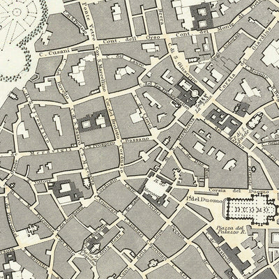Old Map of Milan, 1832: Duomo, Sforza Castle, Piazza d'Armi, Royal Palace, Lazzaretto