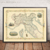 Ancienne carte du nord de l'Italie par Tallis, 1851 : Venise, Alpes, Basilique Saint-Pierre, lac de Garde 