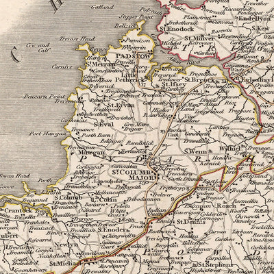 Old Map of Cornwall by Cary, 1806: Divided into Hundreds, Truro, Falmouth, Penzance