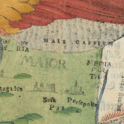 Alter Pegasus-Karte von Asien von Bunting, 1616: Mythisches Design, Symbolische Themen 