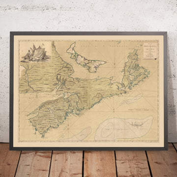 Old Nautical Map of Nova Scotia & PEI by Montresor, 1768: Halifax, Louisbourg, Cape Breton, Sable Island, Bay of Fundy