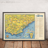 Alte Karte der Côte d'Azur (Französische Riviera) von Flornoy Jean, 1950: Nizza, Cannes, Monaco, Antibes, Saint-Tropez 